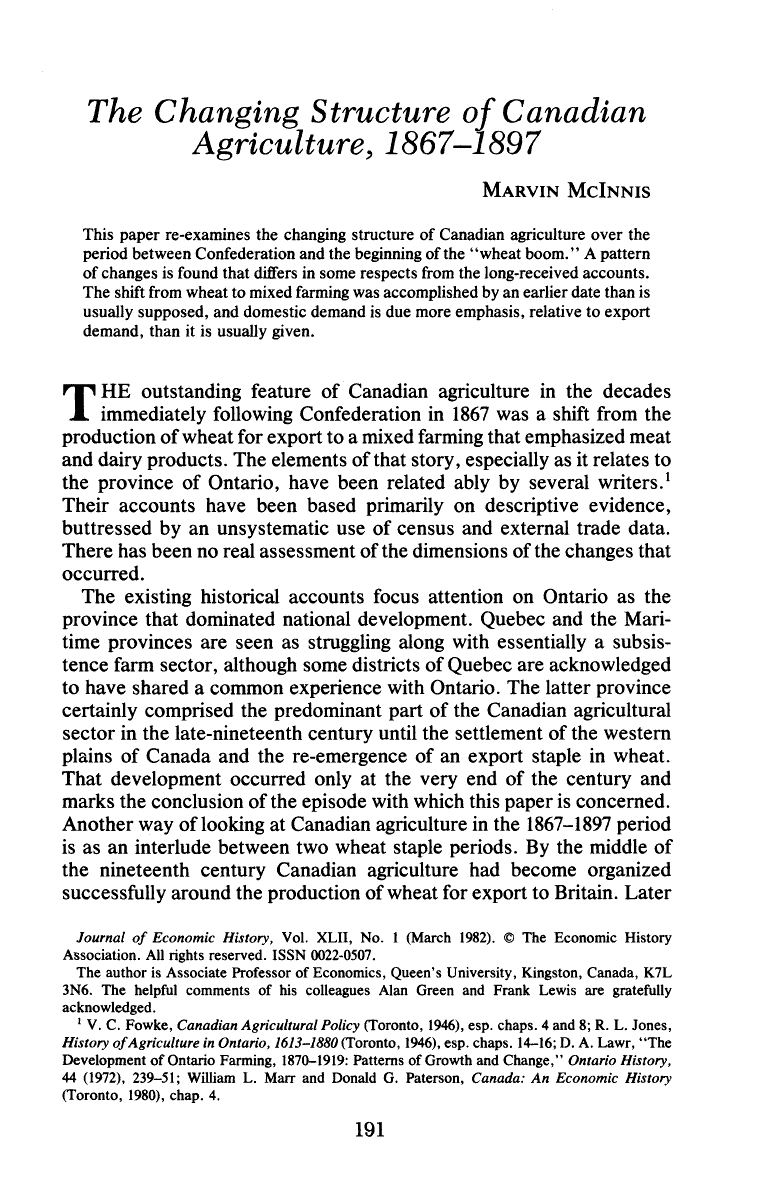 Page 191 of Journal of Economic History, Vol. 42, No. 1, The Tasks of Economic History, 1982